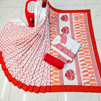 Special Puja Collection: Traditional Red and White Block-Print Couple Set